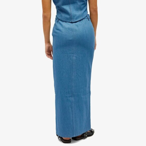 Aya Muse Colia Blue Denim Slit Front Maxi Skirt NWT $880, Size XS - Picture 2 of 10